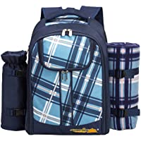 apollo walker Mochila de Picnic de ALLCAMP- para 2 Personas- con Bolsa térmica- vajilla y Manta de Forro Polar- Azul